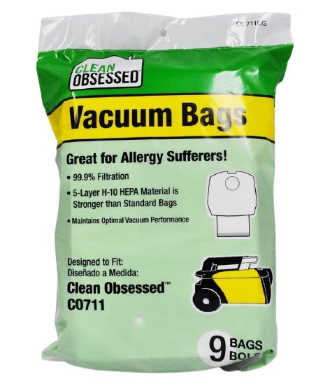 Clean Obsessed CO711BG HEPA Vacuum Bags - 9 Pack