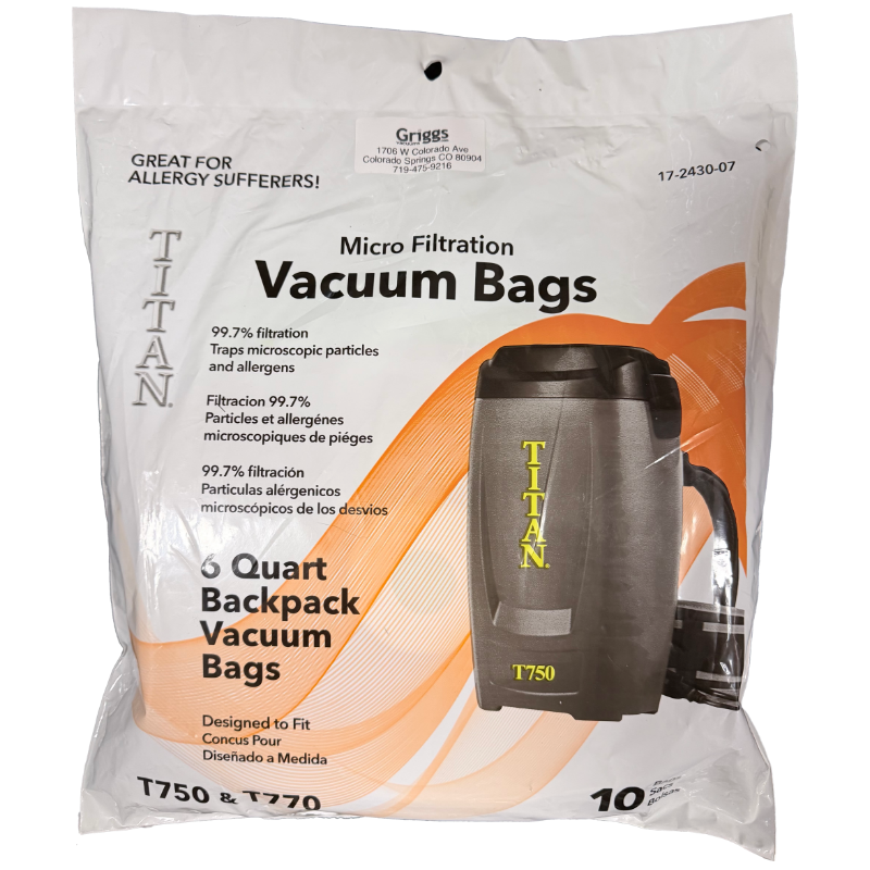 Titan T750 6-quart backpack vacuum bags 10-pack